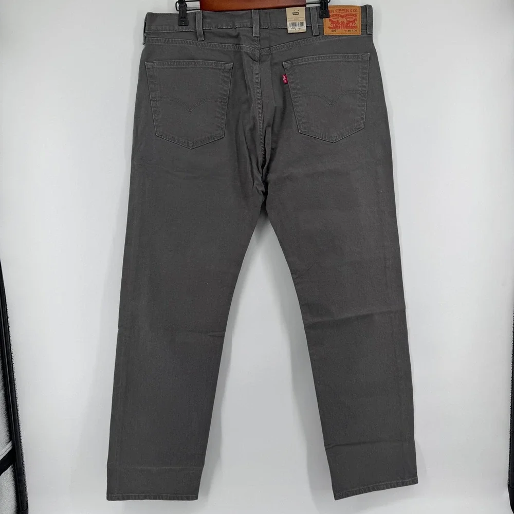 Levi's 505 Regular Fit Jeans Mens 38x32 Gray Stretch Straight Leg Pants NEW